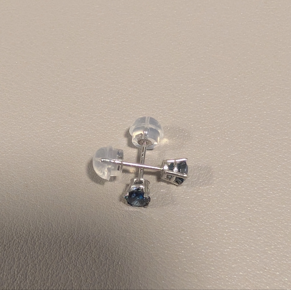 Blue Lab Diamond Gold Earrings - Picture 4 of 5